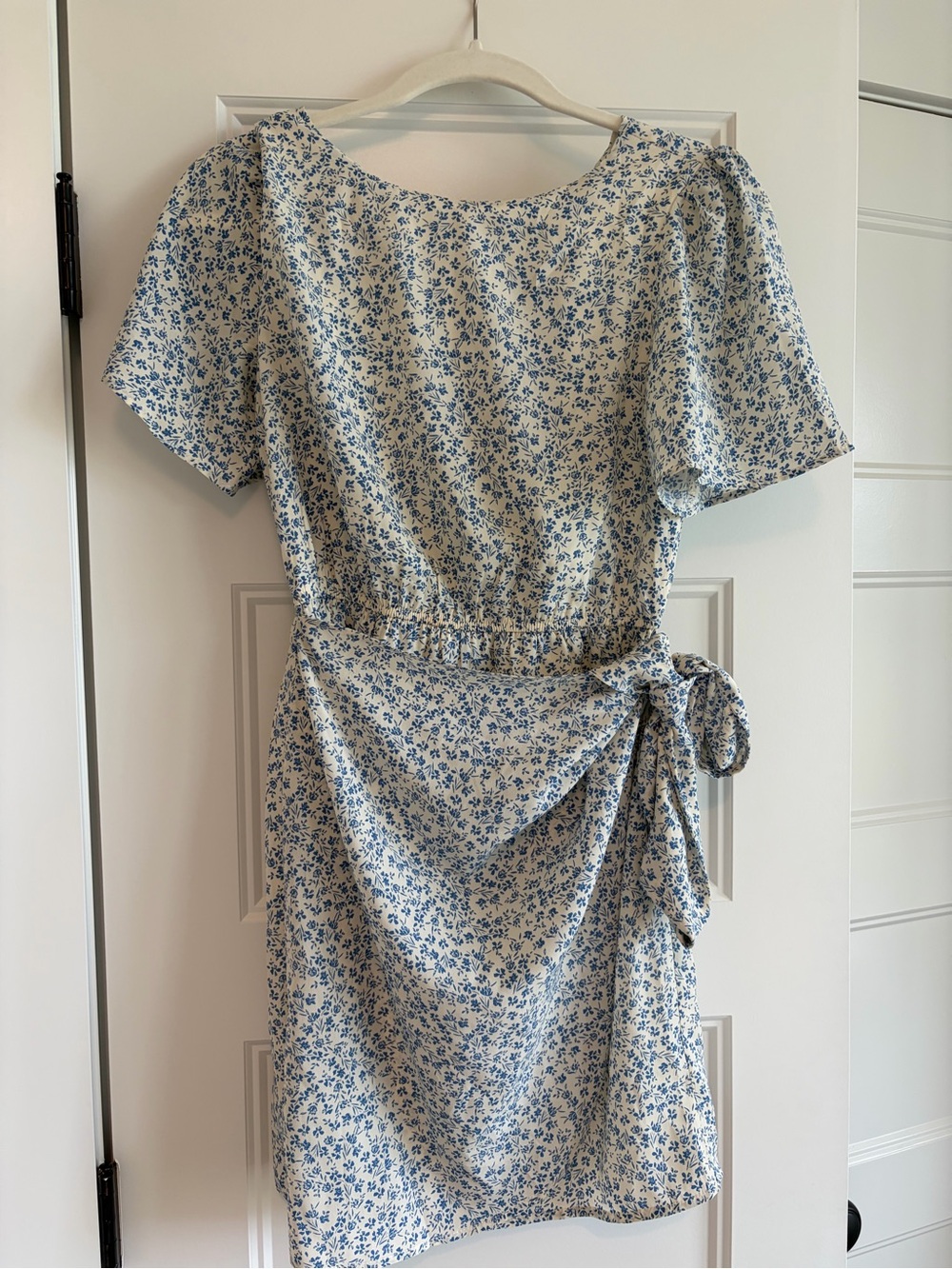 Pink Lily Blue and White Floral Tie-Waist Mini Dress